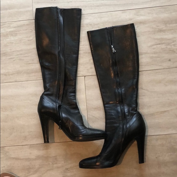 Prada Black leather knee high boots with zipper - Picture 2 of 5